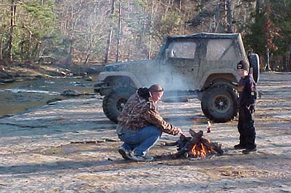 Building a fire at Flat Rock